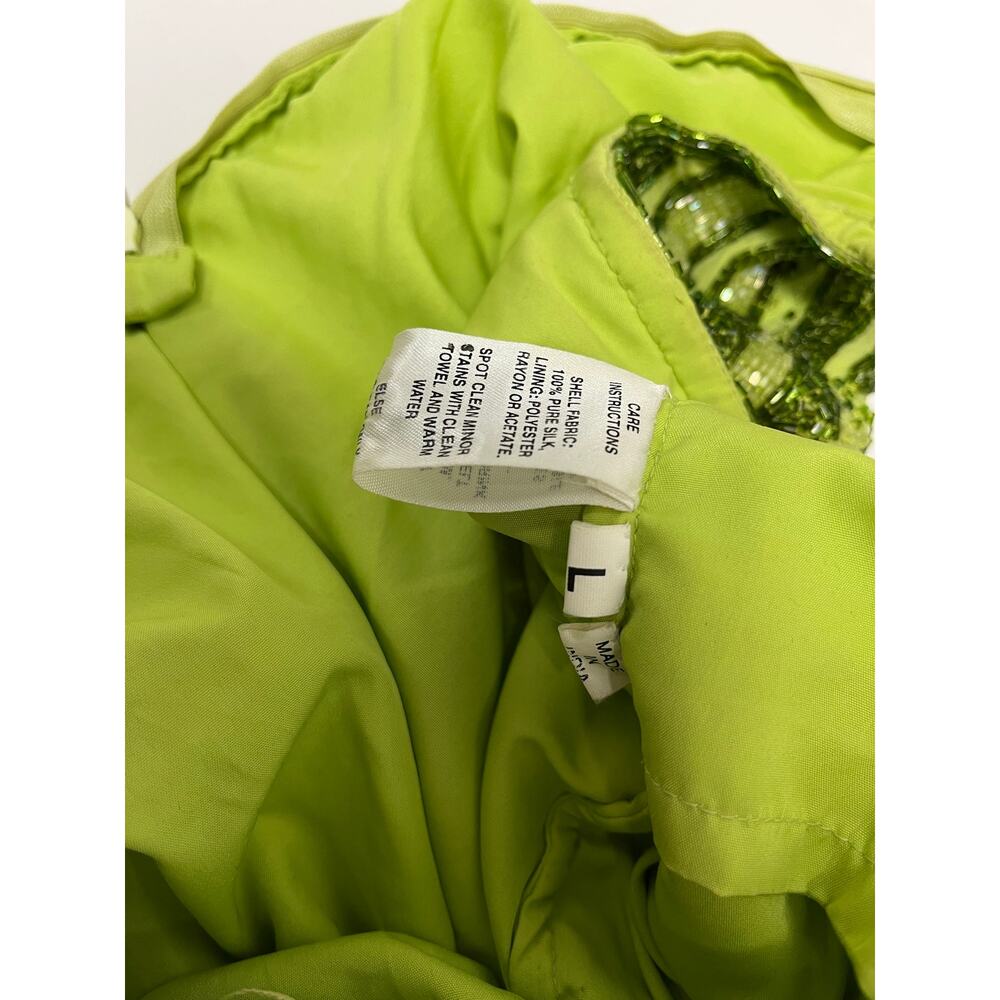 Vintage Caché Silk Beaded Halter Evening Gown Lime Green Y2K Formal Dress Large - Picture 10 of 10